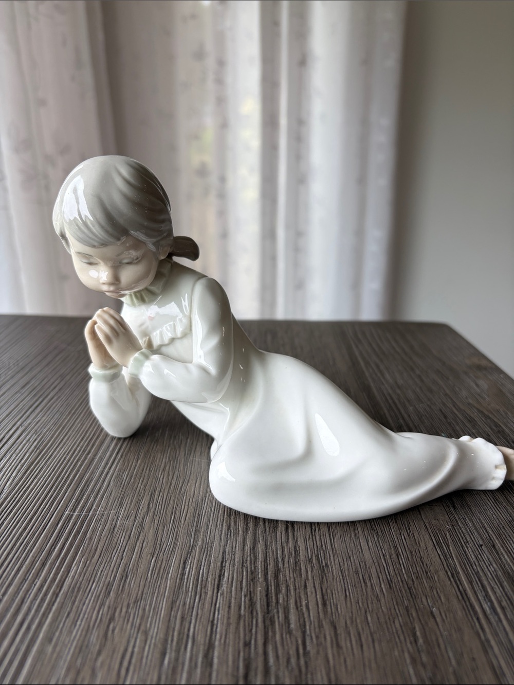 White Gloss Porcelain Praying Girl Figurine